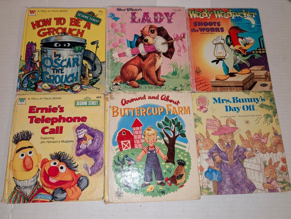 Vtg 50's - Up 6 Whitman Children's Books Walt Disney Oscar Grouch Collectible